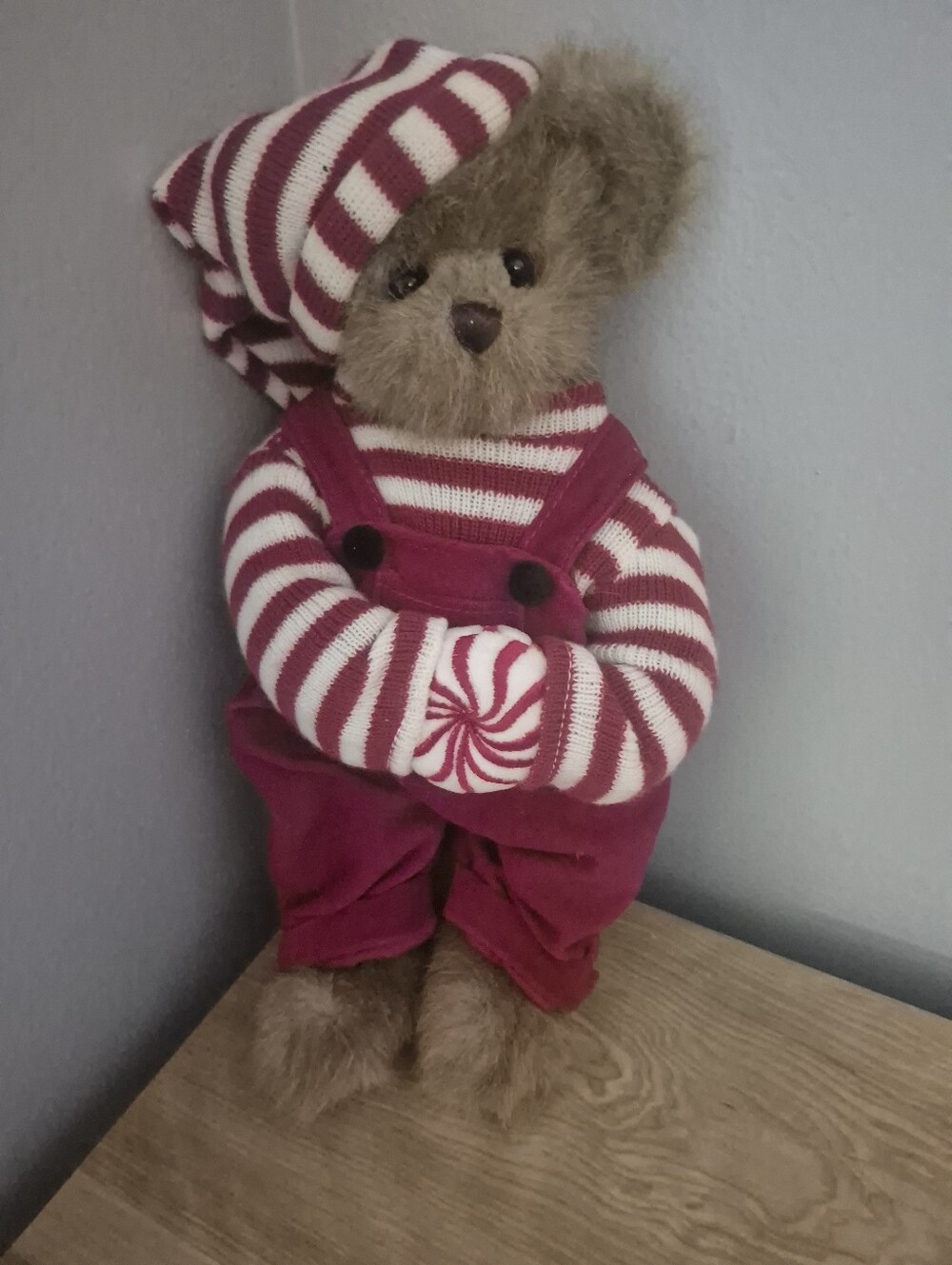 Striped Holiday Teddy Bear in Burgundy and White